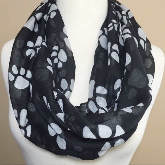 Black White Paw Print Lightweight Infinity Scarf - Picture 1 of 3